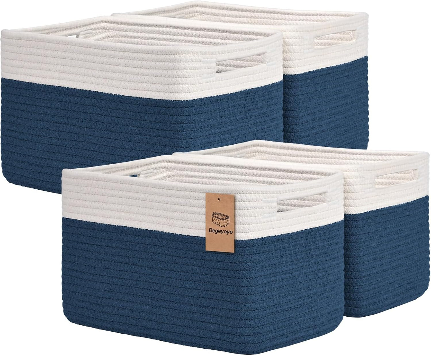 Storage Baskets for Organizing, 4 Pack Storage Baskets for Shelves, Woven Basket for Shelves, Closet Organization, Rectangle Organizer Basket Gifts Empty, 13"Lx8.7"Wx7.9"H Decorative Bins with Handles