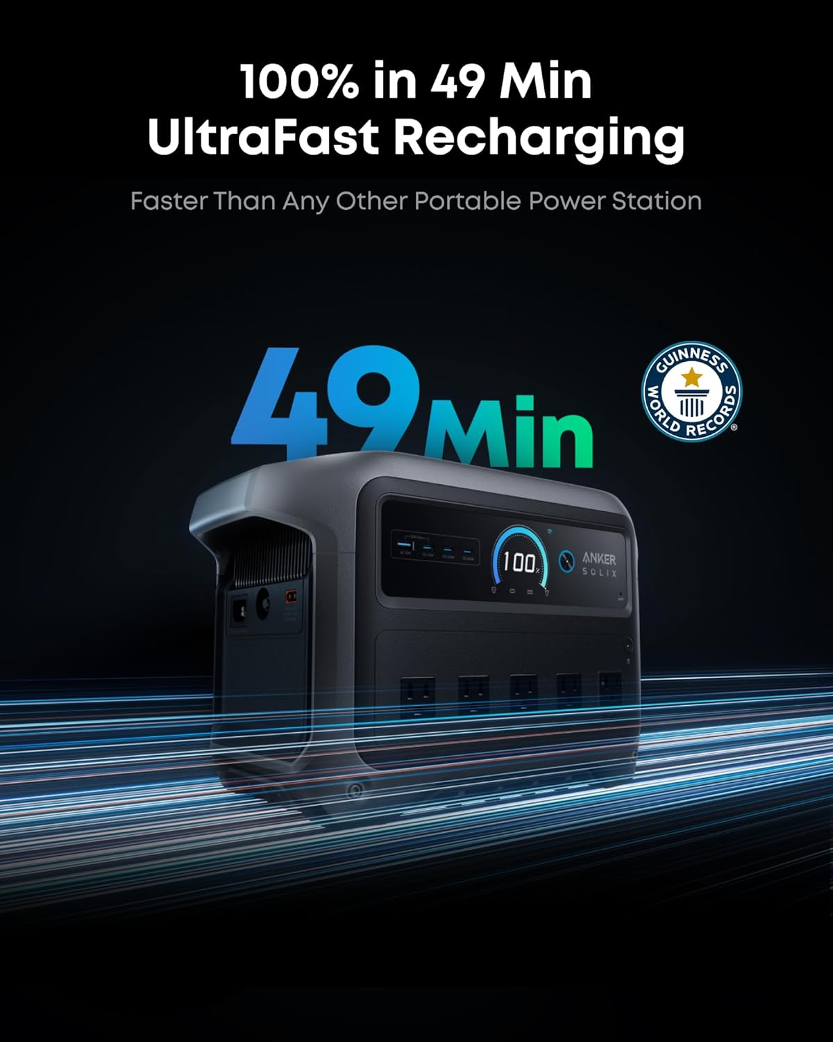Anker SOLIX C1000 Gen 2 Portable Power Station with 100W Solar Panel, 2,000W (Peak 3,000W) Solar Generator, Full Charge in 49 Min, 1,024Wh LiFePO4 Battery for Home Backup, Power Outages, and Camping
