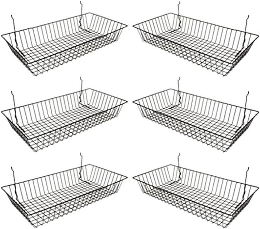 Only Garment Racks #5624B (Pack of 6) Black Wire Baskets for Grid Wall and Slat Wall - Merchandiser Baskets, Black Wire Basket 24" L x 12" D x 4" H (Set of 6) (Pack of 6)