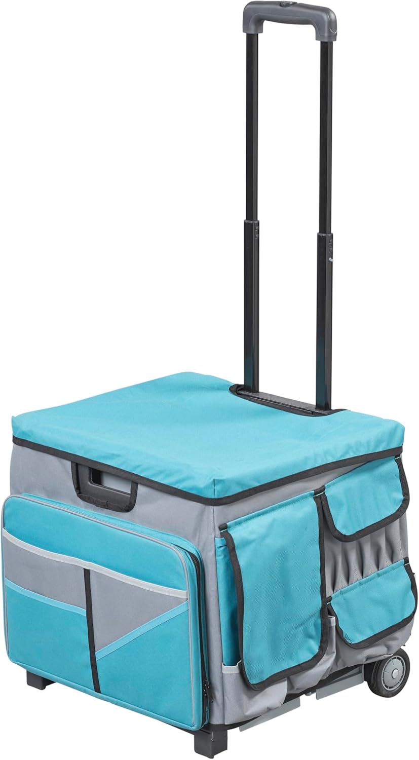Mobile Utility Cart with Storage Organizer Bag, Rolling Cart, Turquoise/Grey