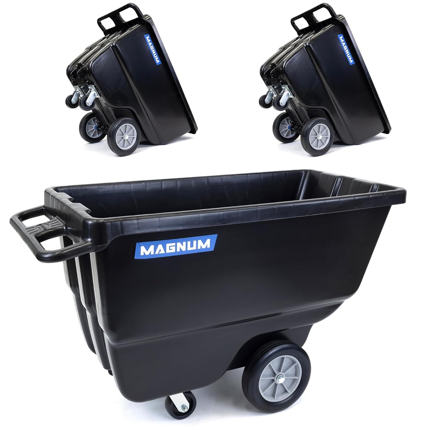 Tilt Truck, 1/2 Cu. Yd. Capacity Dump Cart with Heavy Duty 12” Wheels & 5” Casters for Handling, Transporting on Construction Jobsites, 750 lbs, Trash Cart with Wheels DUC12A-03PK (3-Pack)