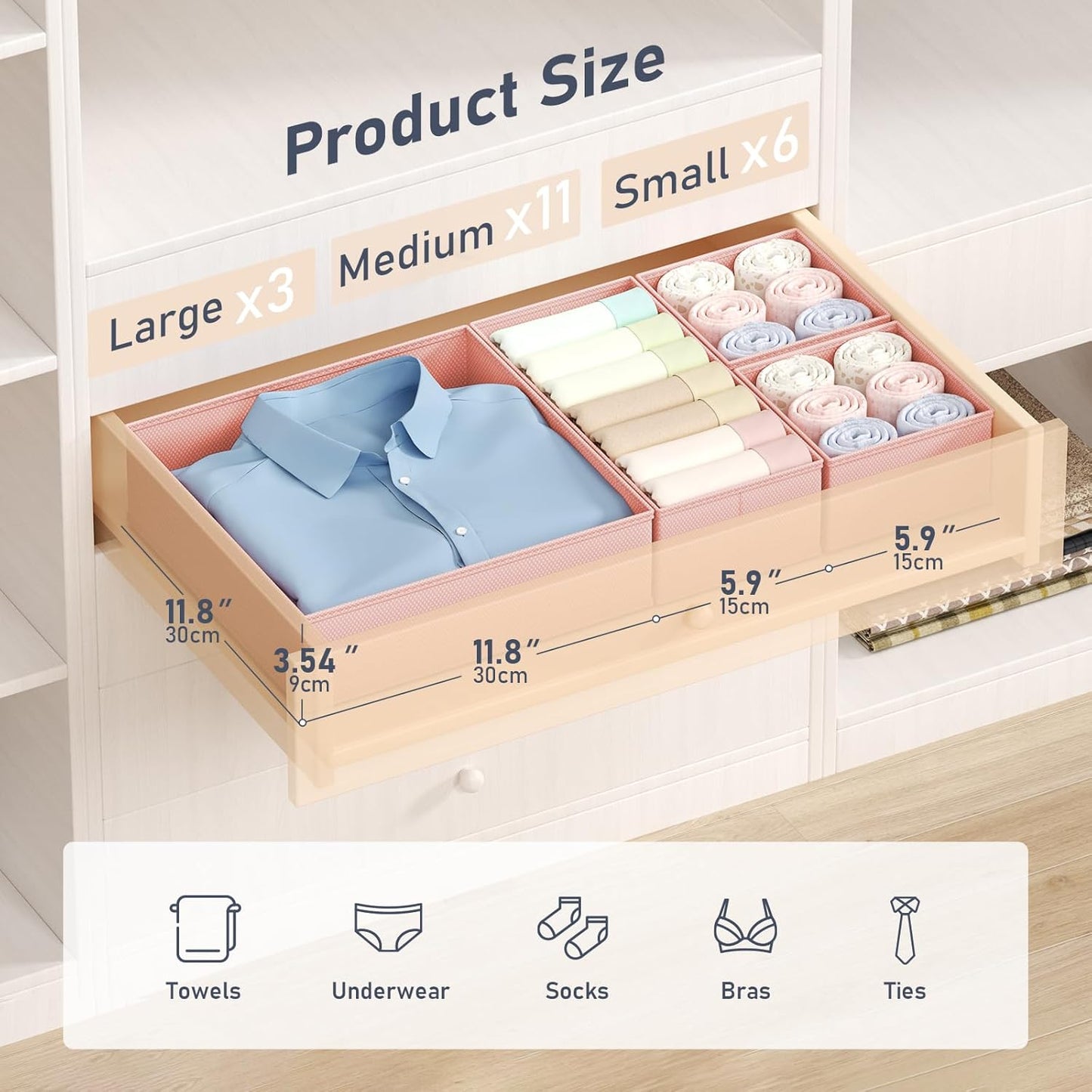 DIMJ Drawer Organizer Clothes Storage - 20 Pack Baby Dresser Organizer for Nursery, Foldable Closet Drawer Organizer Bins for Bedroom Organization, Fabric Storage Dividers for Socks, Underwears, Bras