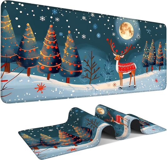 Large Mouse Pad 35.5 x 15.8 Inch, Christmas Reindeer Desk Mat, Gaming Mouse Pad with Non-Slip Base, Extended Keyboard Mat, Thick 3mm Smooth Surface Mousepad for Office & Home,35.43 x 15.75 in
