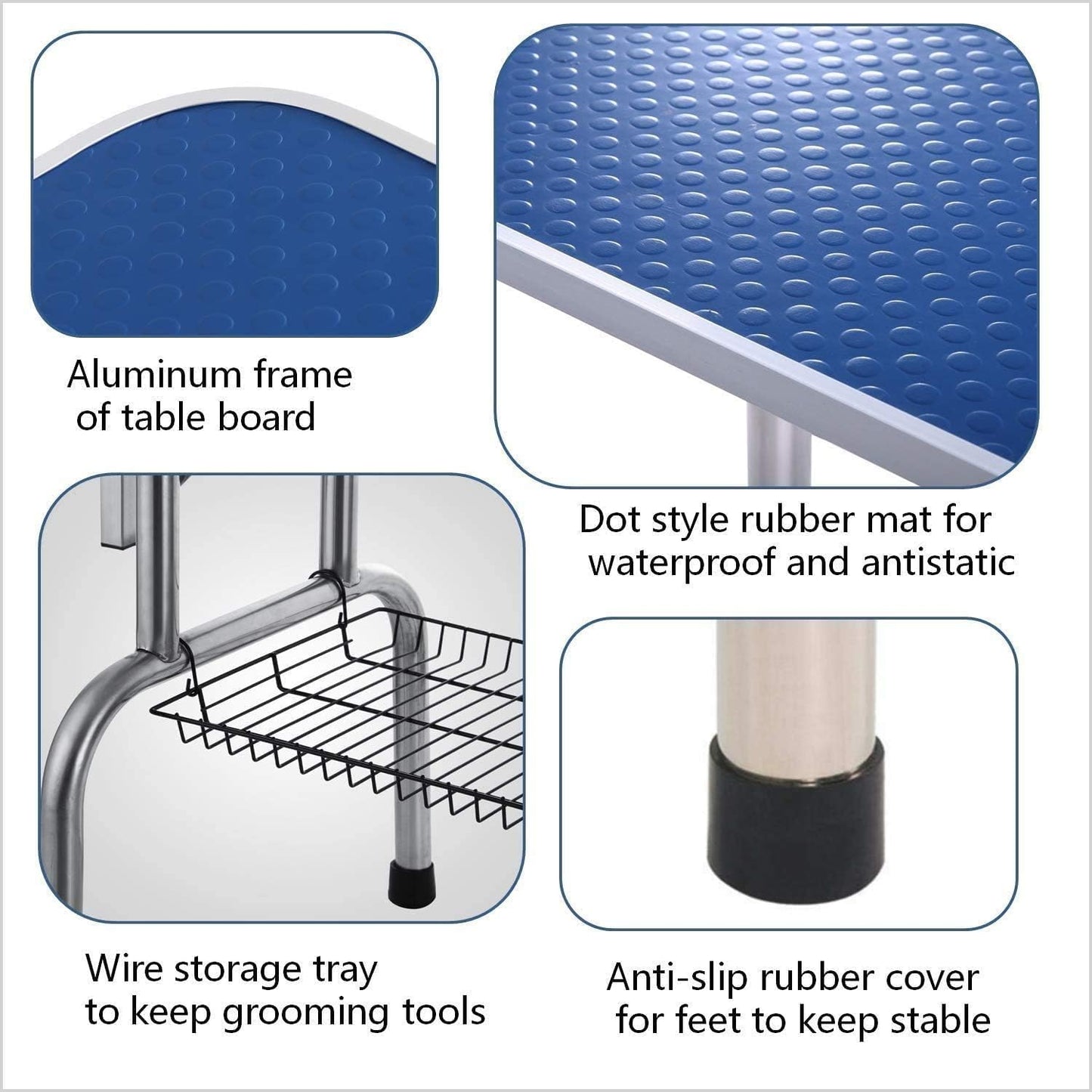 42" Dog Grooming Table Foldable Pet Grooming Tables with Adjustable Arm Noose Storage Mesh Tray Maximum Capacity Up to 330lbs Blue