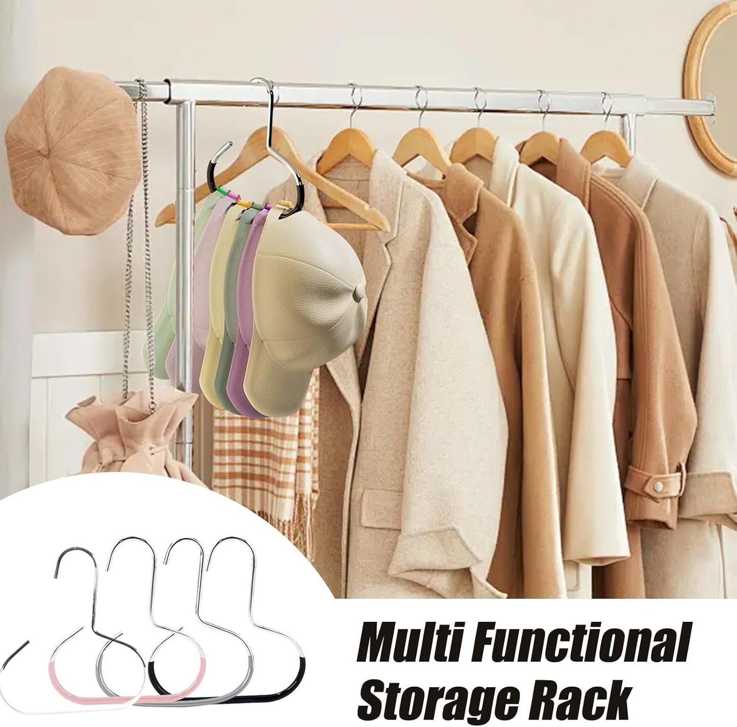 Maximize Closet Space with Versatile Storage, Hat Hangers for Closet, Hat Organizer, Multi-Functional Organizer Space Saving for Hats, Ties, Scarves, Delicate Fabrics (3pcs*White)