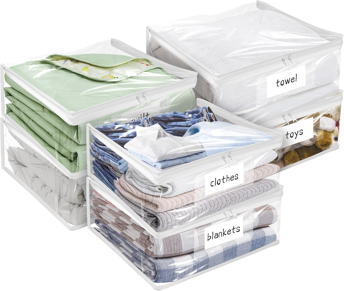 Plastic Storage Bags with Easy-Glide Zipper, Pack of 6, Durable Clear Vinyl Zippered Storage Bags for Clothes Sweaters Comforters Blankets Sheets Bedding (18 x 15 x 4 Inch)