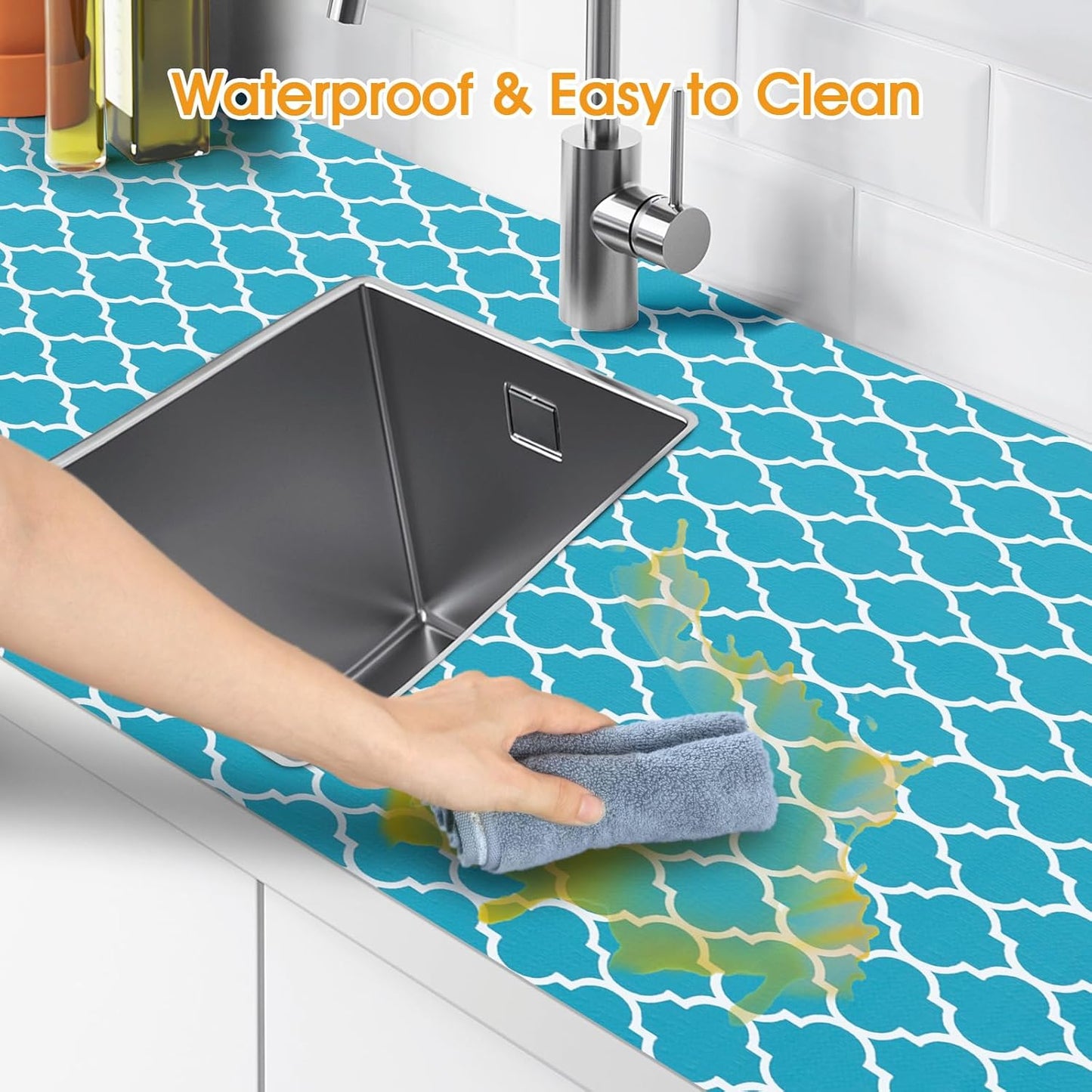 Shelf and Drawer Liner for Kitchen Cabinets Non-Adhesive, Strong Grip Non-Slip Thickened Cabinet Liners for Shelves, Waterproof Mats for Dresser Cupboard, Green/White, 12 in x 30 Feet