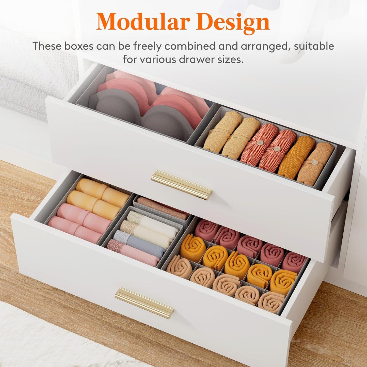 Lifewit Underwear Drawer Organizer for Closet 36 Pack, 3 Sizes Dresser Organizer Dividers, Deep Fabric Foldable Drawer Storage Organizer Bins for Clothes/Sock/Bra, Light Grey
