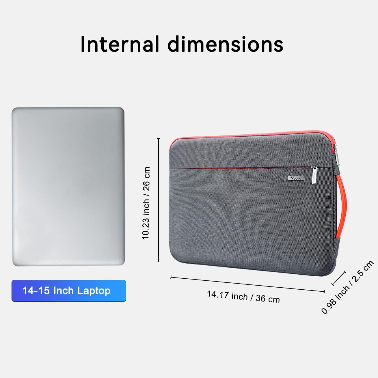 Voova Laptop Sleeve Case 14 15 Inch with Handle, 360° Protective Waterproof Slim Computer Bag Cover Compatible with MacBook Air 15 M2/M3/M4 2024-2025, MacBook Pro 14, Hp Chromebook 14, Grey
