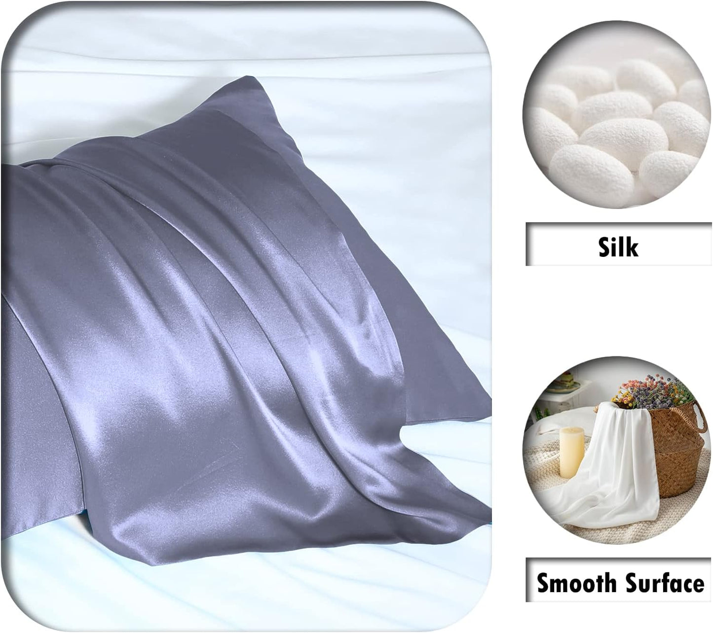 Silk Pillowcase for Hair and Skin,Soft,Breathable and Sliky 100% Queen Silk Pillow Case Set of 2,Both Sides Natural Mulberry Silk Pillowcases with Hidden Zipper(Queen Size 20"X 30",2pcs)