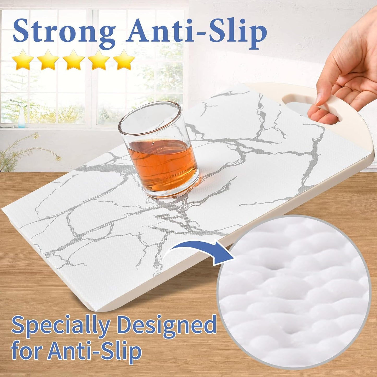 Drawer and Shelf Liner for Kitchen Cabinet: 17 in X 30 Ft Non Slip Waterproof Shelf Paper Non Adhesive Refrigerator Liners Silver Marble Easy Liners for Bathroom with Knife Tape Measure