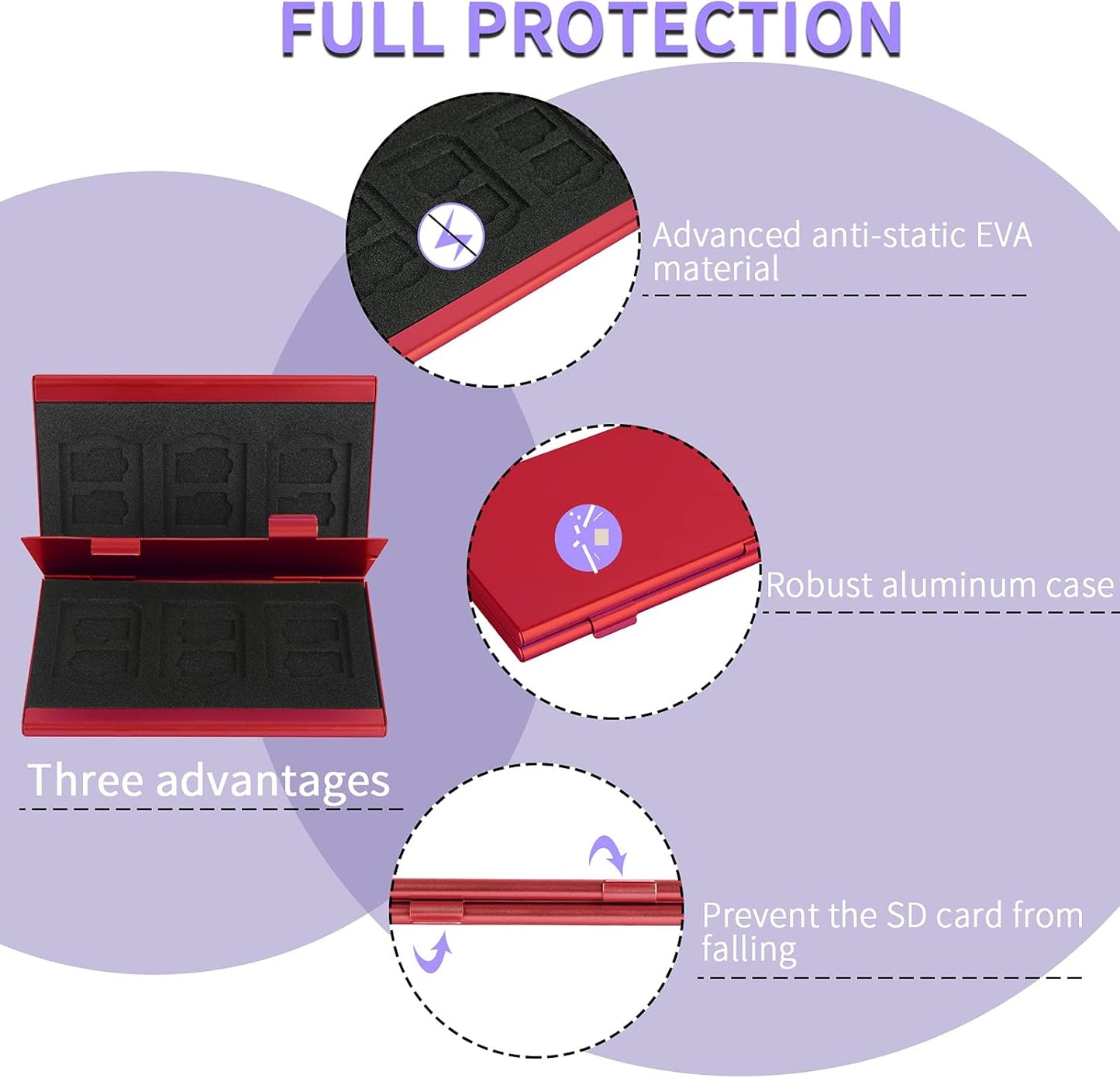 SD Card Holder, SD Card Case, LAVILI CF Memory Card Holder Case Aluminum Alloy Hard Shell, Double-Layer Capacity for 6SD Cards and 12 TF Cards Red Color