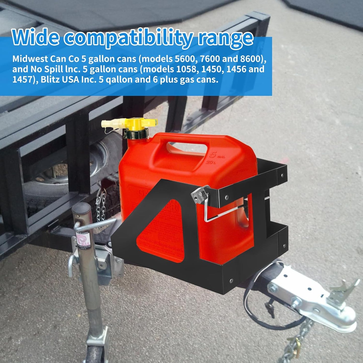 5 Gallon Gas Can Holder for Trailer Compatible with No-Spill Gas Can 5 Gallon, Fuel Jug Holder Fit for Trailers Trucks, with Anti-Theft Lock