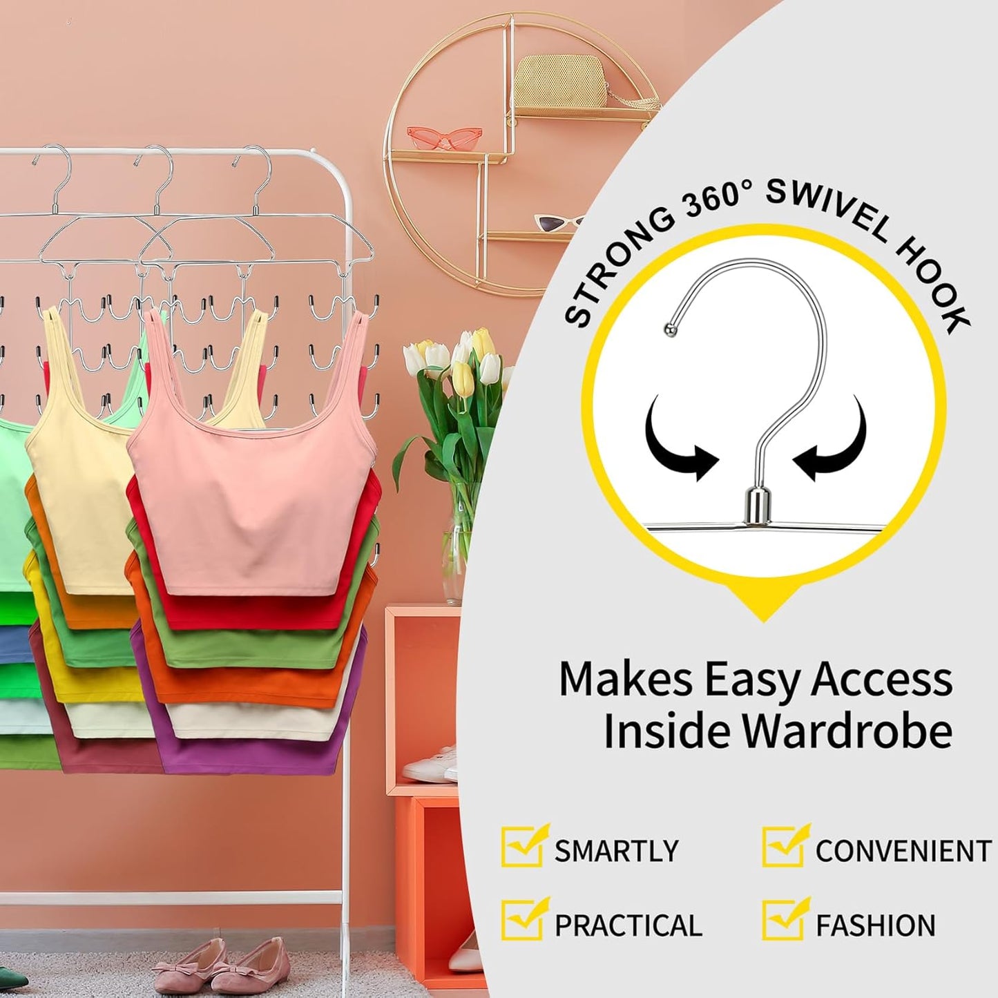2 Pack Closet Organizers-and Storage,6 Tier Tank Top Hangers Space Saving, Dorm Room Essentials for Girls Camisoles Swimsuits Dress