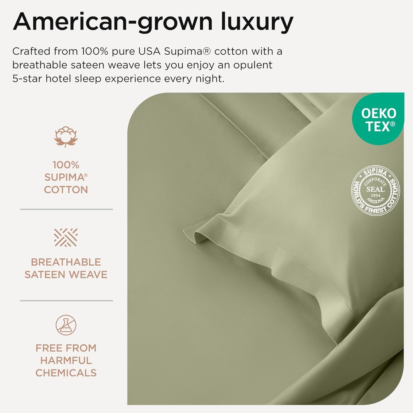 Threadmill Twin Sheet Set | 656 Thread Count 100% Supima Cotton Sheets for Twin Mattress | Solid Sateen Twin Bed Sheets Set with 16” Deep Pocket| Soft Breathable 3-Piece Cooling Sheet Set | Sage Green