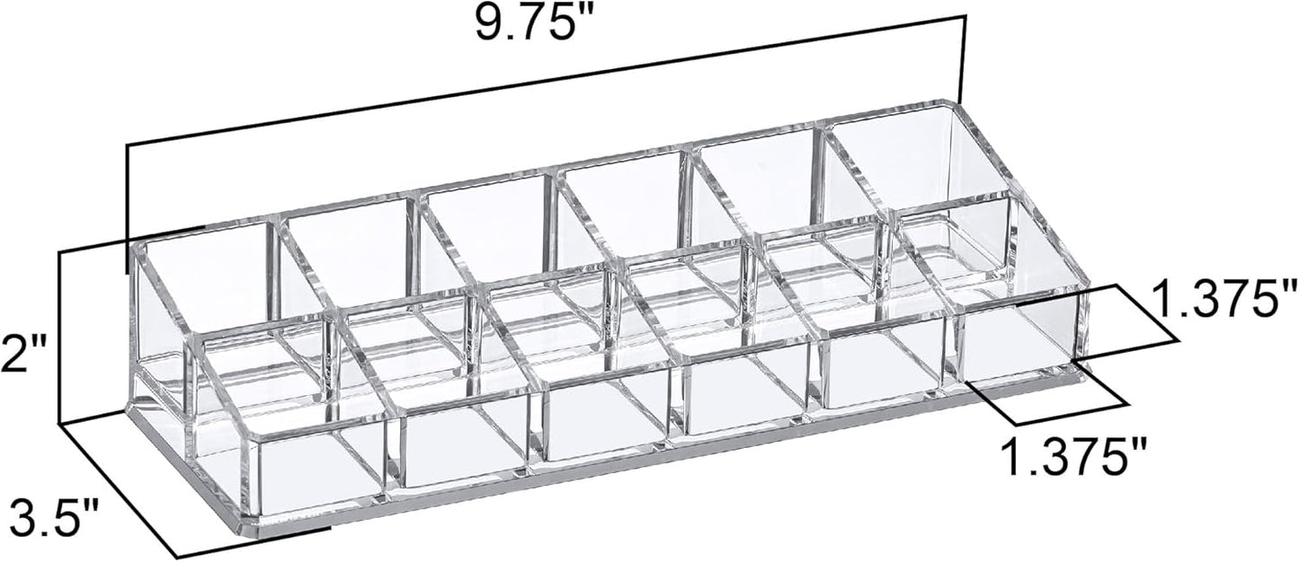 Amazing Abby - Glamour - 12-Slot Acrylic Nail Polish Organizer, Lipstick Holder, Lip Gloss Organizer, Cosmetic Storage Display, Perfect Storage Solution for Drawer, Vanity, Bathroom, and More