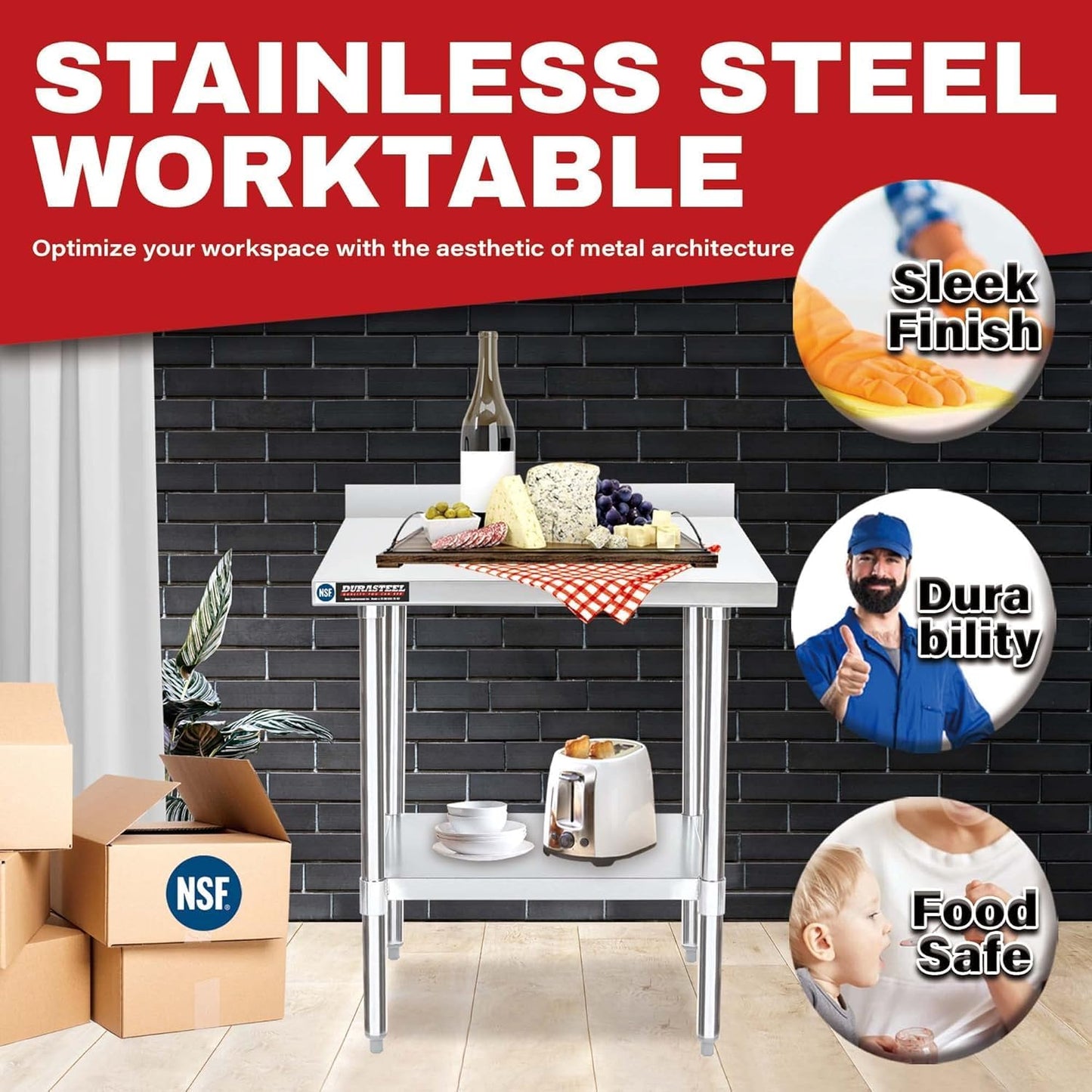 DuraSteel NSF Stainless Steel Table - 24 x 30 Inch Metal Work Table w/Undershelf - Commercial Kitchen, Restaurant, Garage, Laundry - Outdoor Stainless Steel Prep Tables Countertop Island Grill Small
