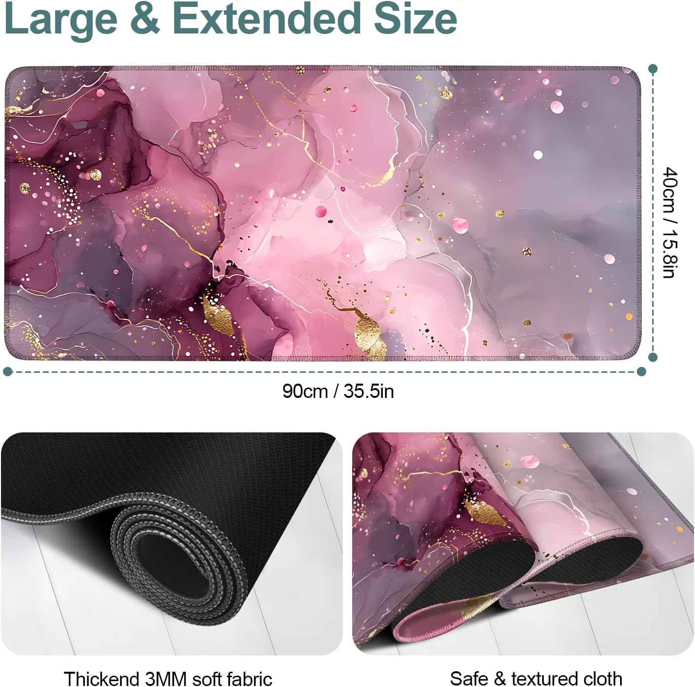 Pink Gaming Mouse Pad 35.4"x15.7"Desk Mat Anti-Slip Rubber Base & Durable Stitched Edges for Gamers Smooth Mouse Writing Surface for Desk Office/Home