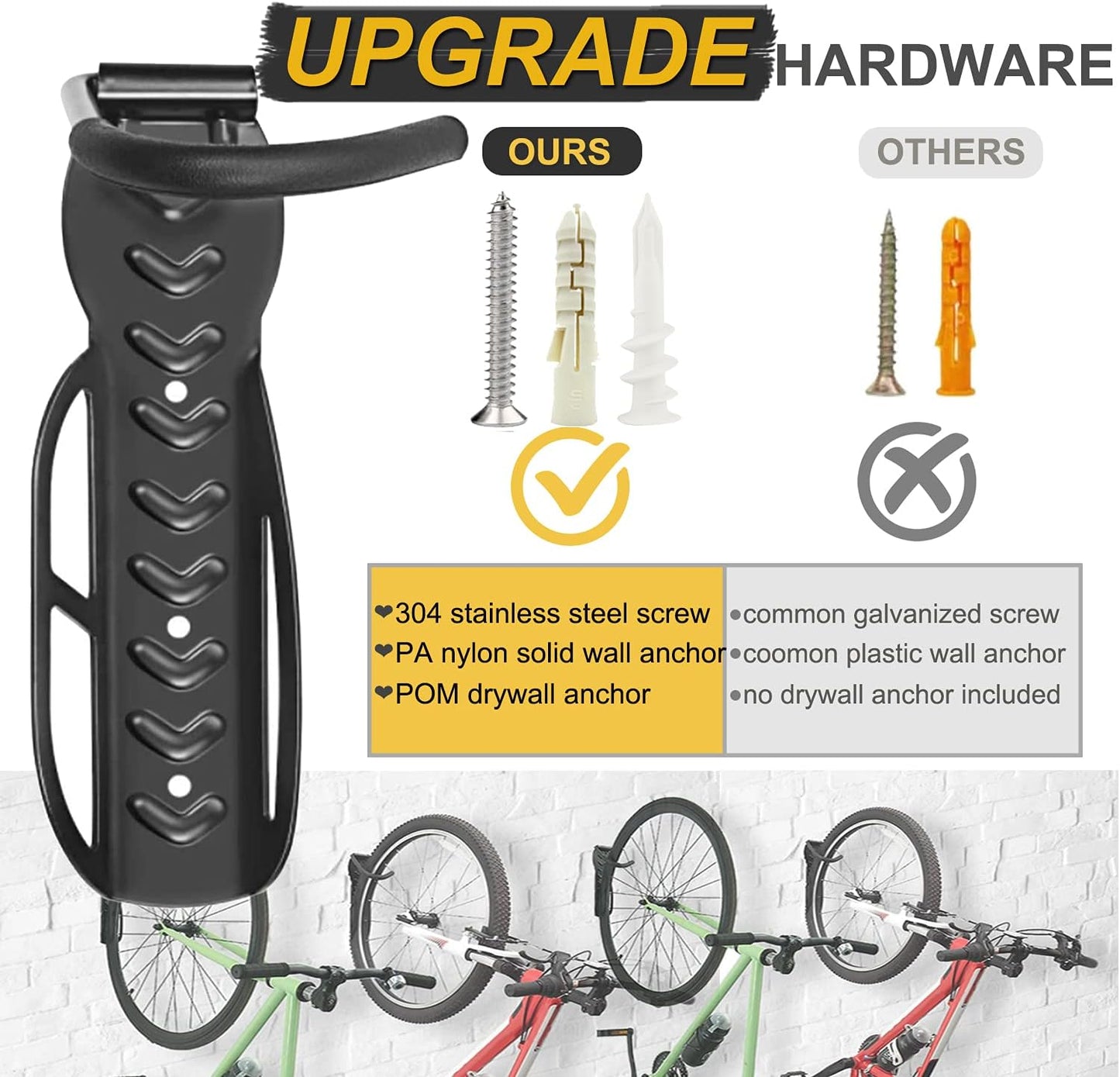 Garage Wall Mount Bike Rack 2 Pack Vertical Bicycle Hanging Hooks for Indoor Storage