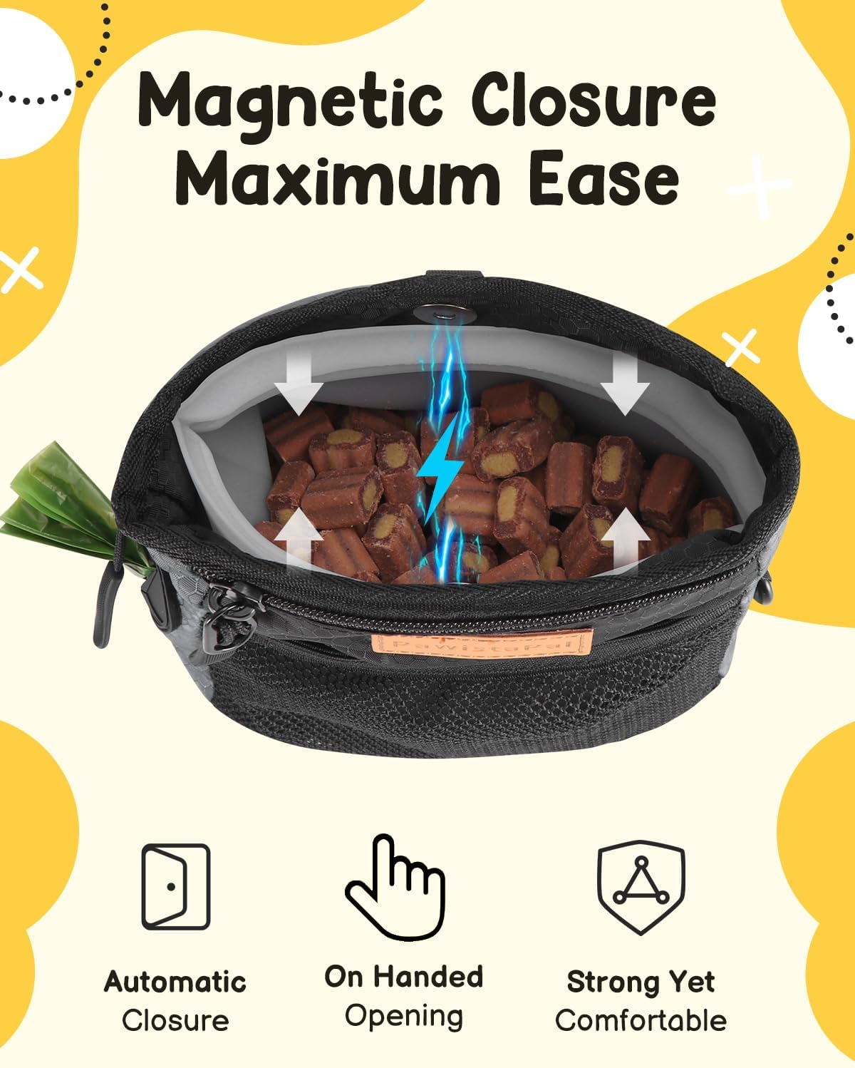 Dog Treat Pouch for Pet Training, 2-Cup Puppy Treat Holder with Silicone Liner, Magnetic Training Bag for Trainers