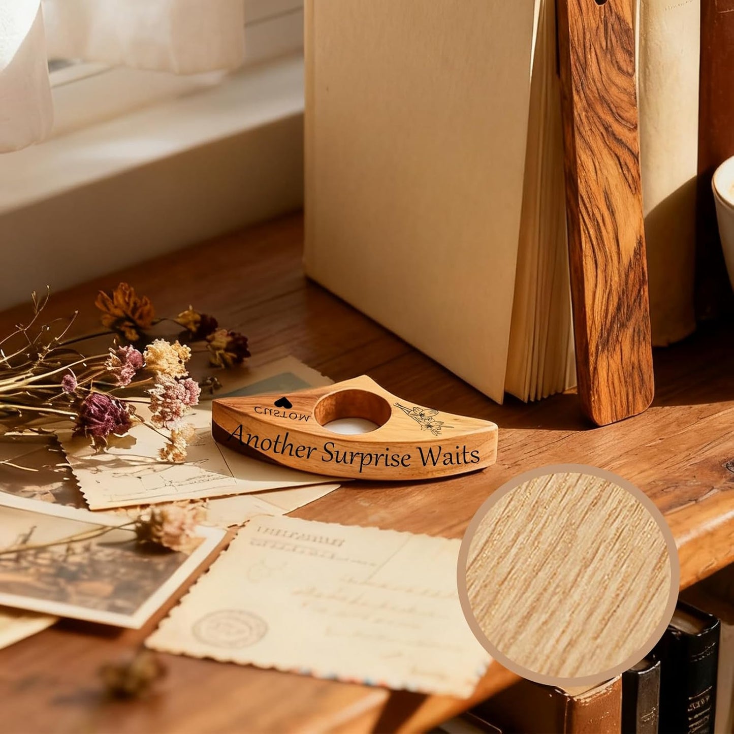 Personalized Book Page Holder Engraved Text - Custom Wooden Thumb Page Holder Wood Reading Accessory (wx01)