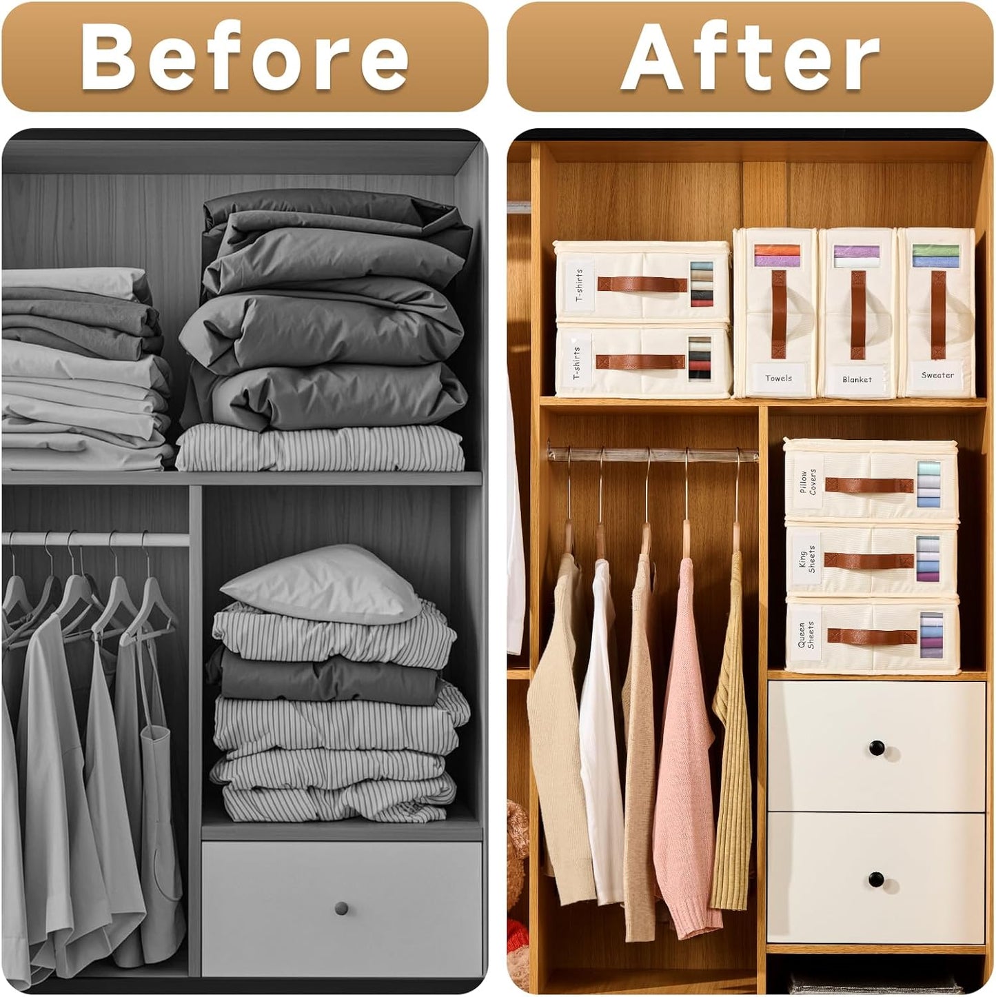 Bed Sheet Organizer 8 Pack, No Insects Entry Bedding Storage Box with Zipper, Label, Handle, Window, Linen Closet Organizers and Storage for Sheet Set, Clothing, Duvet Covers, Toys
