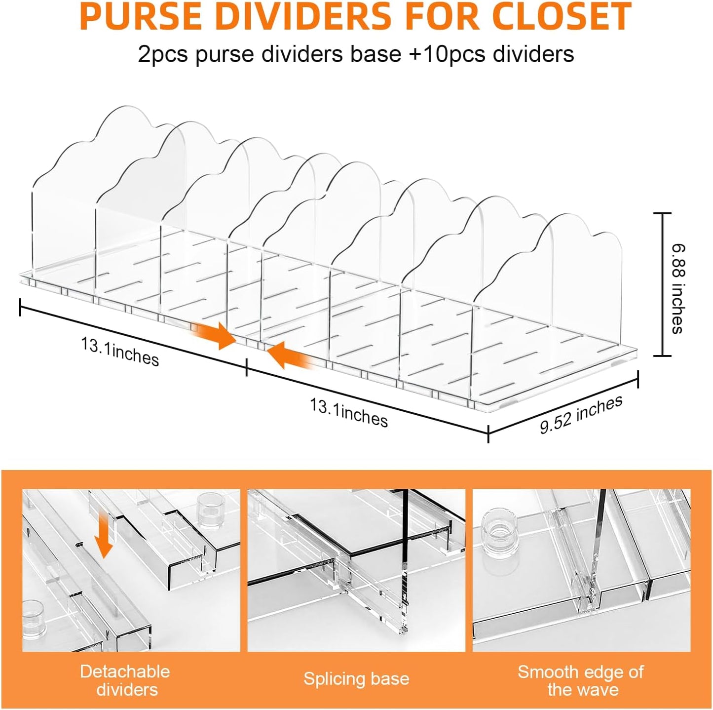 2 Pack Acrylic Handbag Organizer - 10 Adjustable Shelves for Closet & Cabinet, Clear Purse Display Stand for Women, Space-Saving Storage for Purses, Wallets & Accessories