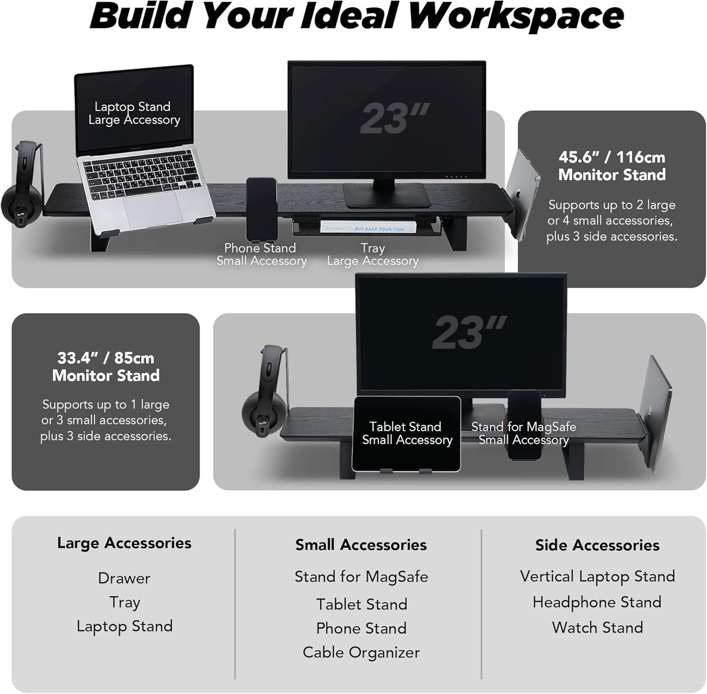 Moodular Add-ons Storage Tray [Accessory Only - Requires Moodular Wooden Monitor Stand Slide Rails for Use] Black MSA-TR