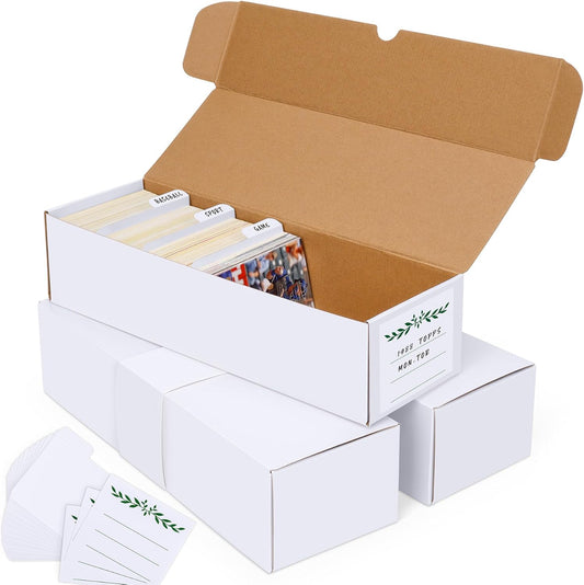 Trading Card Storage Box with Dividers, Cardboard card Organizer Box for Baseball, Sports, Game, Playing Card Collection, pack of 3, White&Brown