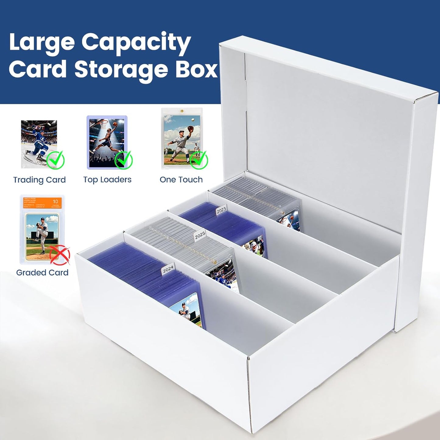 Trading Card Storage Box, 6 Pack Sports Cards Storage Boxes with 20 Dividers, Top Loader Storage Case for TCG/MTG, Game Cards