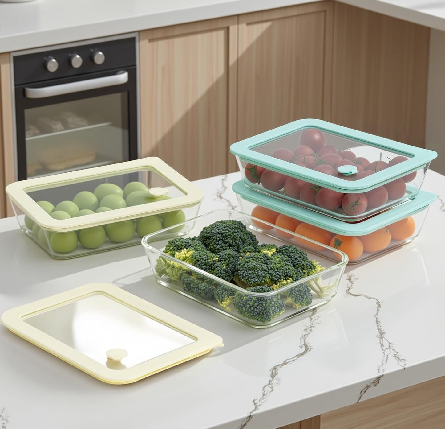 Urban Green Glass Food Container Set with Glass Lid, 4 Pack, Food Storage Containers with Airtight Lid, LeakProof, 100% Plastic Free, Meal Prep Container Set