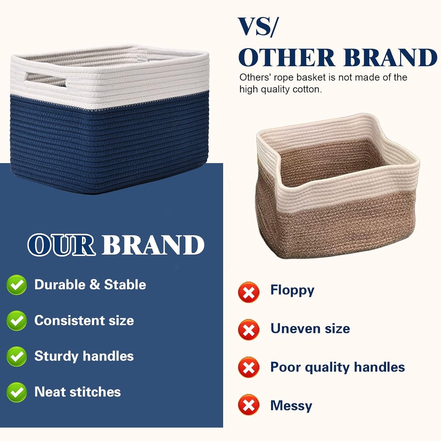 Storage Baskets for Organizing, 4 Pack Storage Baskets for Shelves, Woven Basket for Shelves, Closet Organization, Rectangle Organizer Basket Gifts Empty, 13"Lx8.7"Wx7.9"H Decorative Bins with Handles