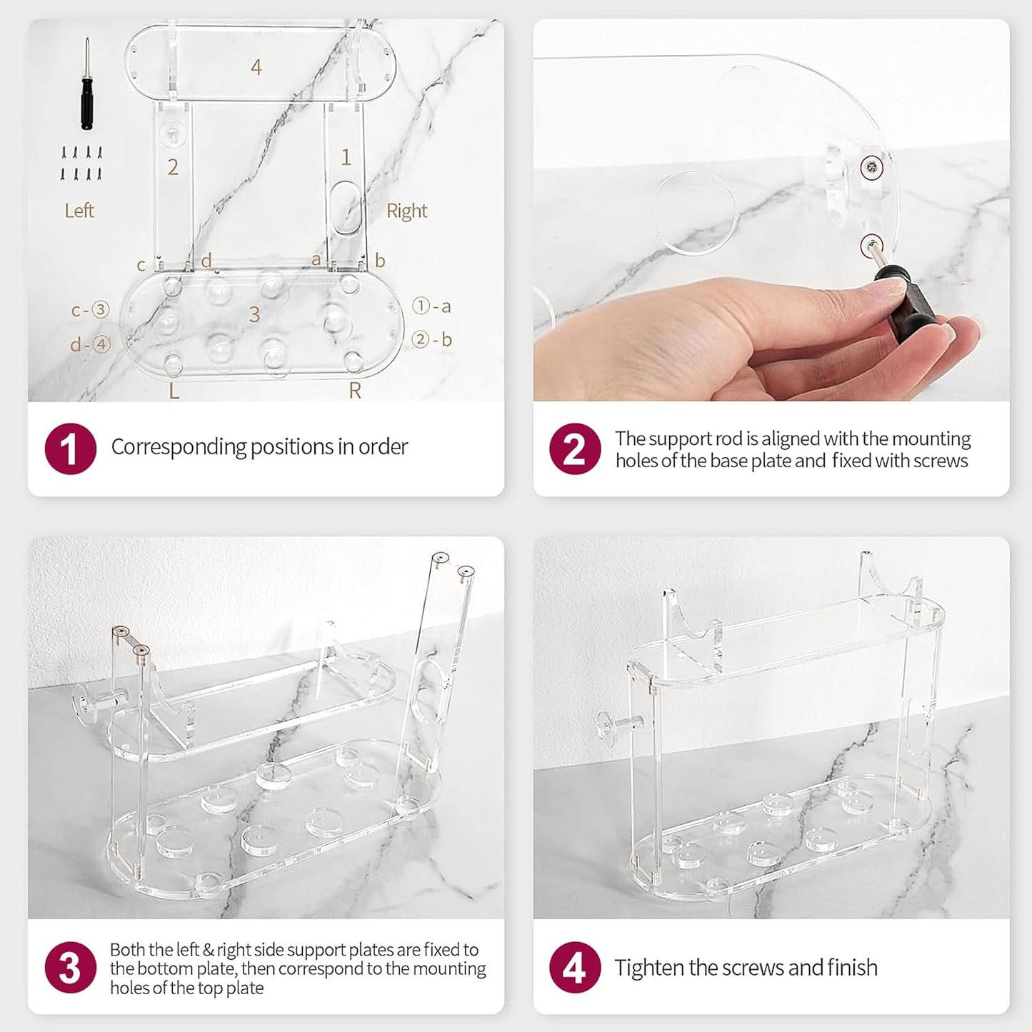 2025 New Storage Holder for Dyson Airwrap Hair Tool Organizer Accessories, Clear Acrylic Hair Dryer Rack 6 Holes Countertop Desktop Styler Stand Bathroom Organizer with Cord Hanger