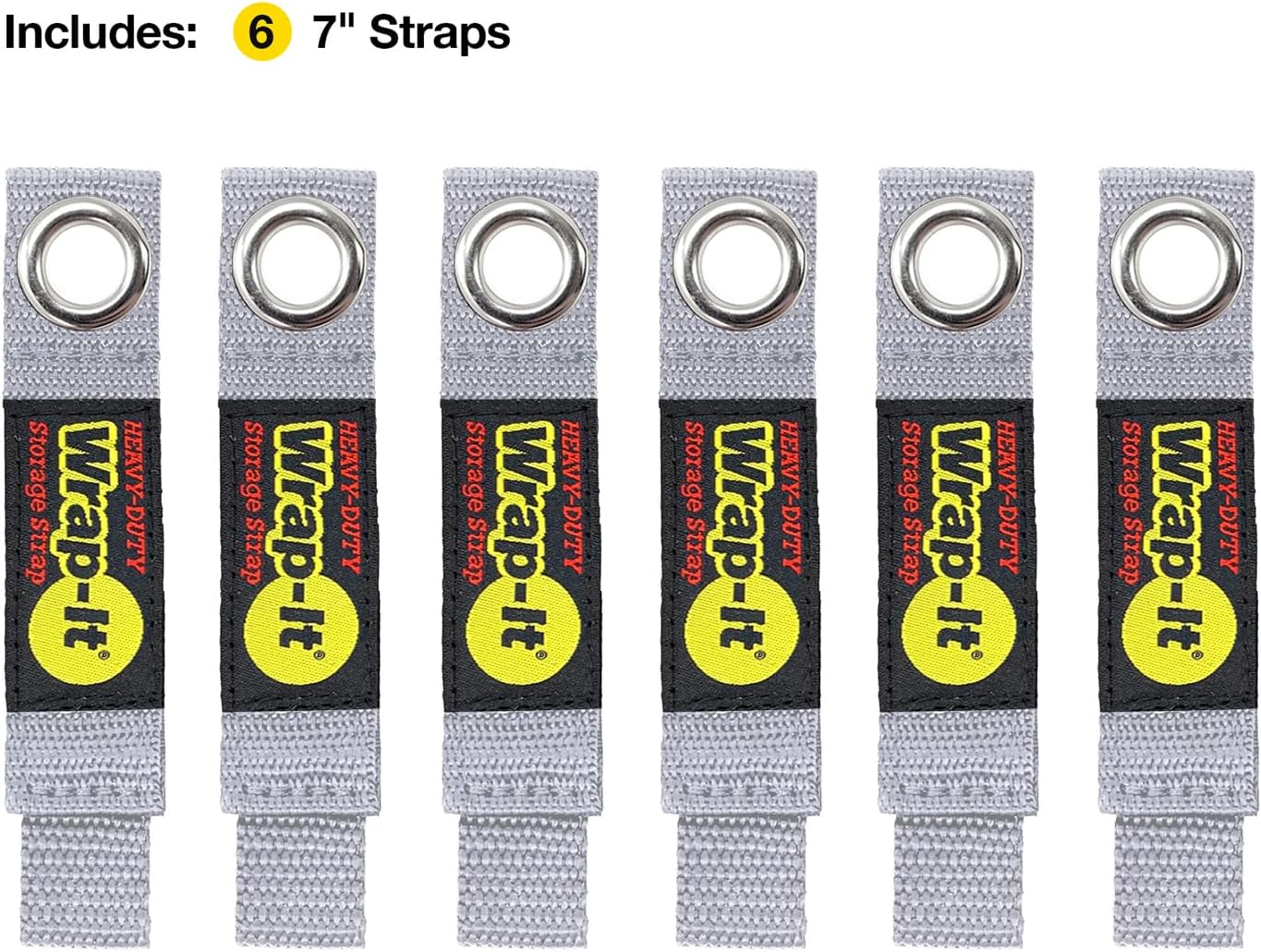 Heavy-Duty Wrap-It Storage Straps - 7" (6-Pack) Silver - Garage Organizer and Appliance Cord Holder for Home Storage Essentials