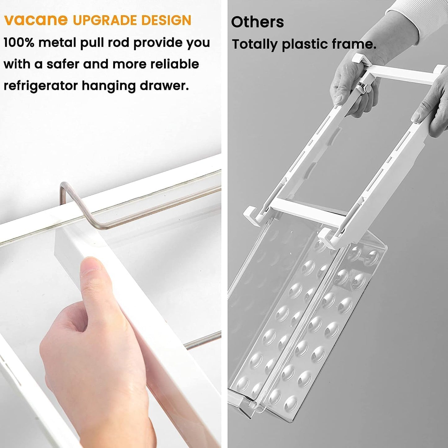 vacane Deeper Refrigerator Drawers, Adjustable Refrigerator Shelf 14-19.5 Inches Large Fridge Drawer Organizer Pull Out, Deli Meat Container for Produce, Cheese, Bacon-XL