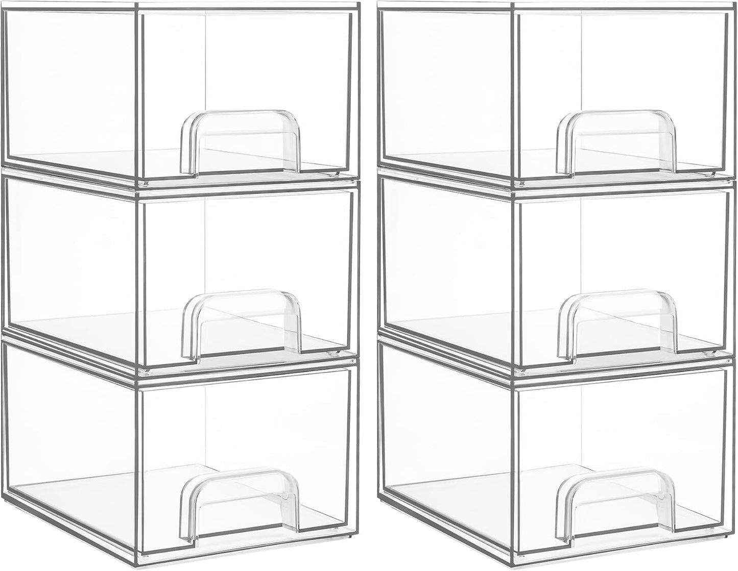 Vtopmart 6 Pack Small Clear Stackable Storage Drawers,Acrylic Bathroom Makeup Organizer,Plastic Storage Bins For Vanity, Undersink, Kitchen Cabinets, Pantry, Home Organization