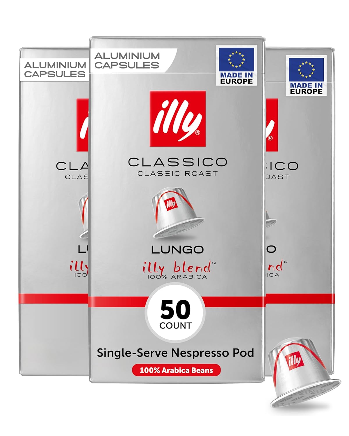 illy Aluminum Espresso Capsules - Compatible with Nespresso Machines - Classico Lungo Roast Coffee - Mild & Balanced - Notes Of Caramel, Orange Blossom & Jasmine - 10 Count (Pack of 5)