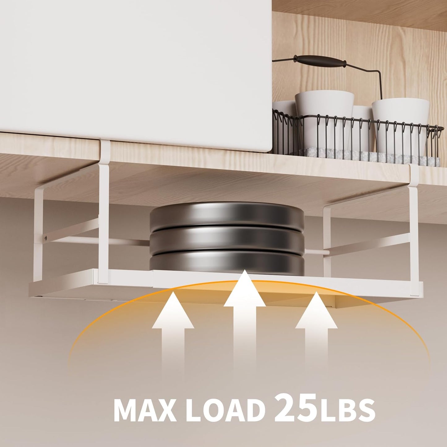 Finnhomy 2 Pack Under Cabinet Organizer, Pantry Organizers and Storage, Under Shelf Basket, Pantry Organization, Expand between16.14”-24.8”, Light Gray