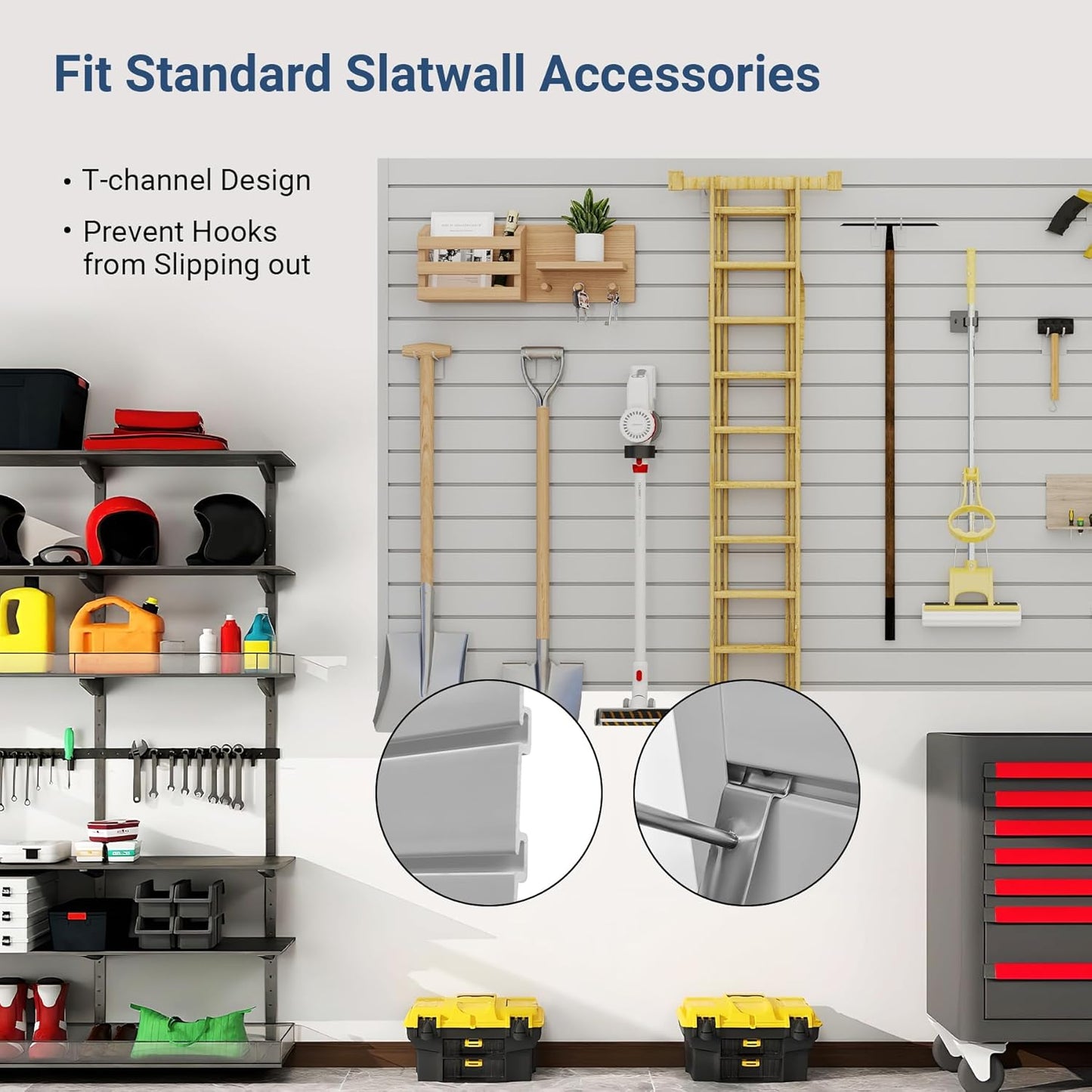 Slatwall Panel 8 FT x 4 FT, Interlocking Slat Wall Paneling, Wall Mounted PVC Wallpanel, Suitable for Garage Storage and Organizer, Slatwall Board, Shelves - Grey