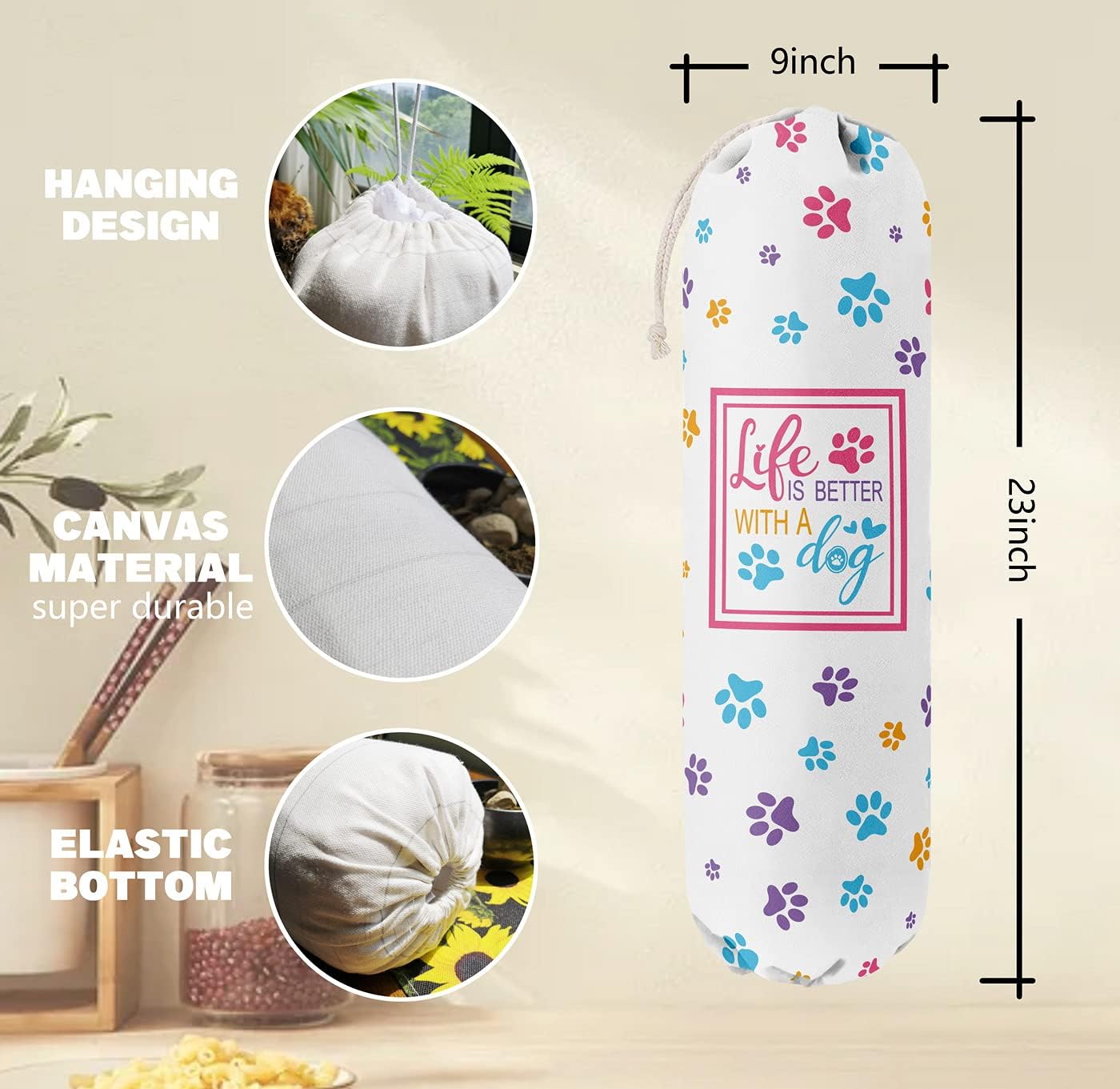 Funny Life Is Better With A Dog, Grocery Bags Holder Organizer For Shopping Bags, Wall Mount Plastic Bags Storage Container Dispensers, Gift For The Preferred Family And Friends