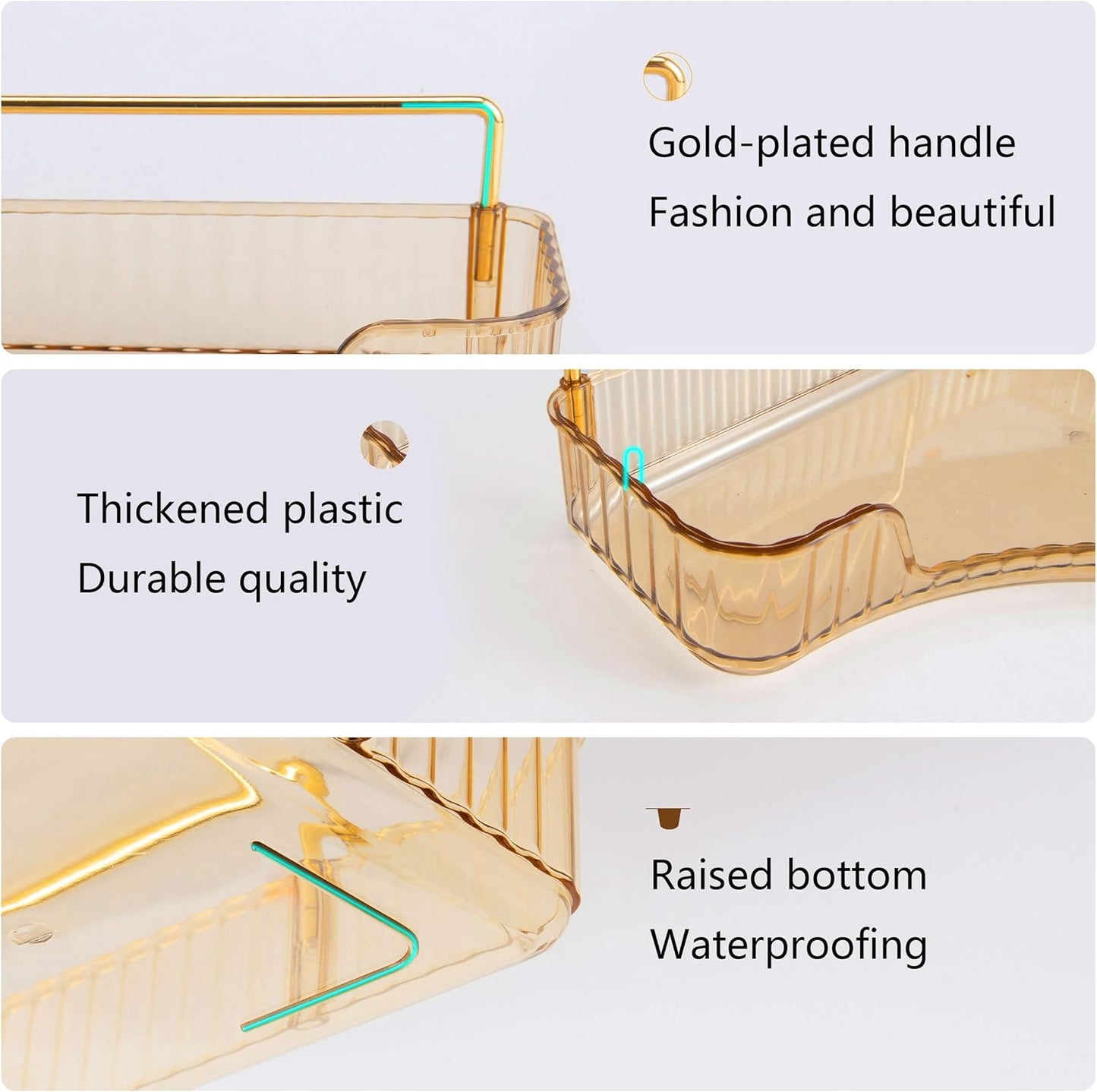 YCIA&DONE Corner Bathroom Counter Organizer, Makeup Organizer for Vanity, Skincare Cosmetic Perfume Tray, Corner Countertop Shelf Rack Storage for Bathroom Kitchen 3 Tiers (Amber Gold)