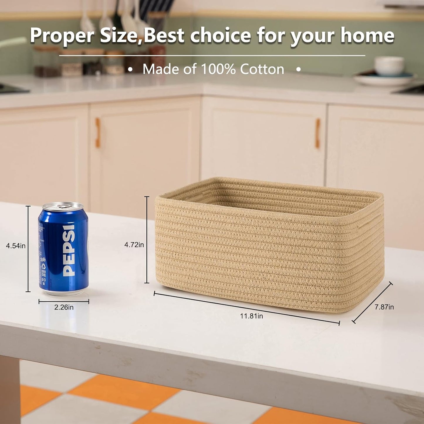 4 Pack Small Storage Shelf Baskets for Organizing, Mini Woven Rope Storage Bins for Towels, Cute Decorative Closet Organizer，Baby Nursery, Gift Empty Baskets -11.81''Lx7.87''Wx4.72''H-Jute