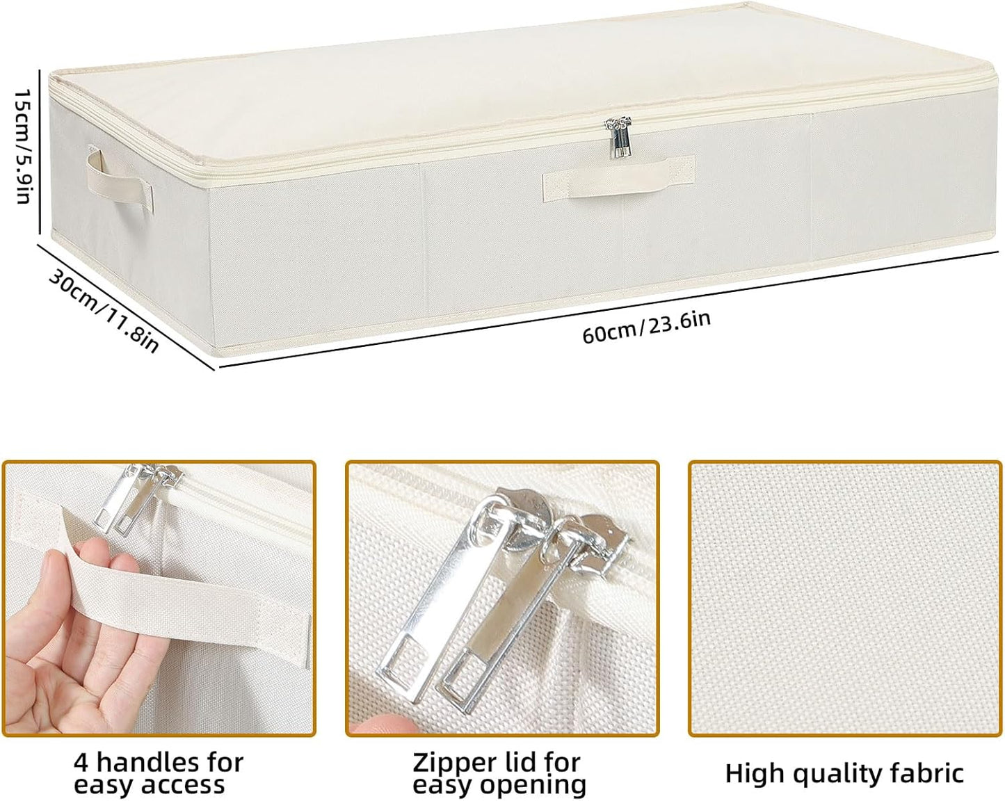 Clothes Organizers, Under Bed Storage Containers, Storage Bins With Lids and Reinforced Handles, Beige, 3 Pack, 23.6 x 11.8 x 5.9 Inch