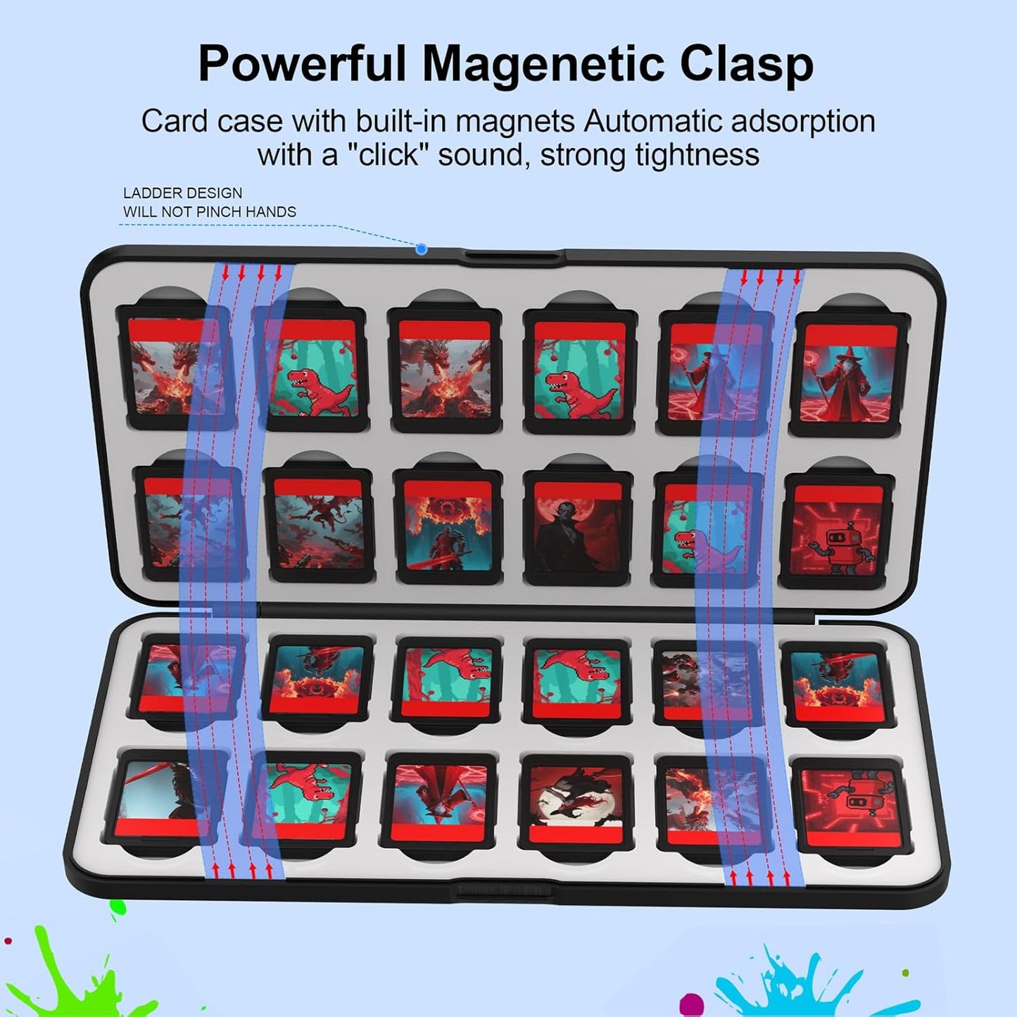 QuoLumPIA 24 Switch Game Card Case for Nintendo Switch 2/OLED/Lite - Holds 24 Cartridges & 40 SD Cards, Compact Storage, Portable Travel Essential, Gift, Hard Shell, Silicone Lining, Magnetic closure