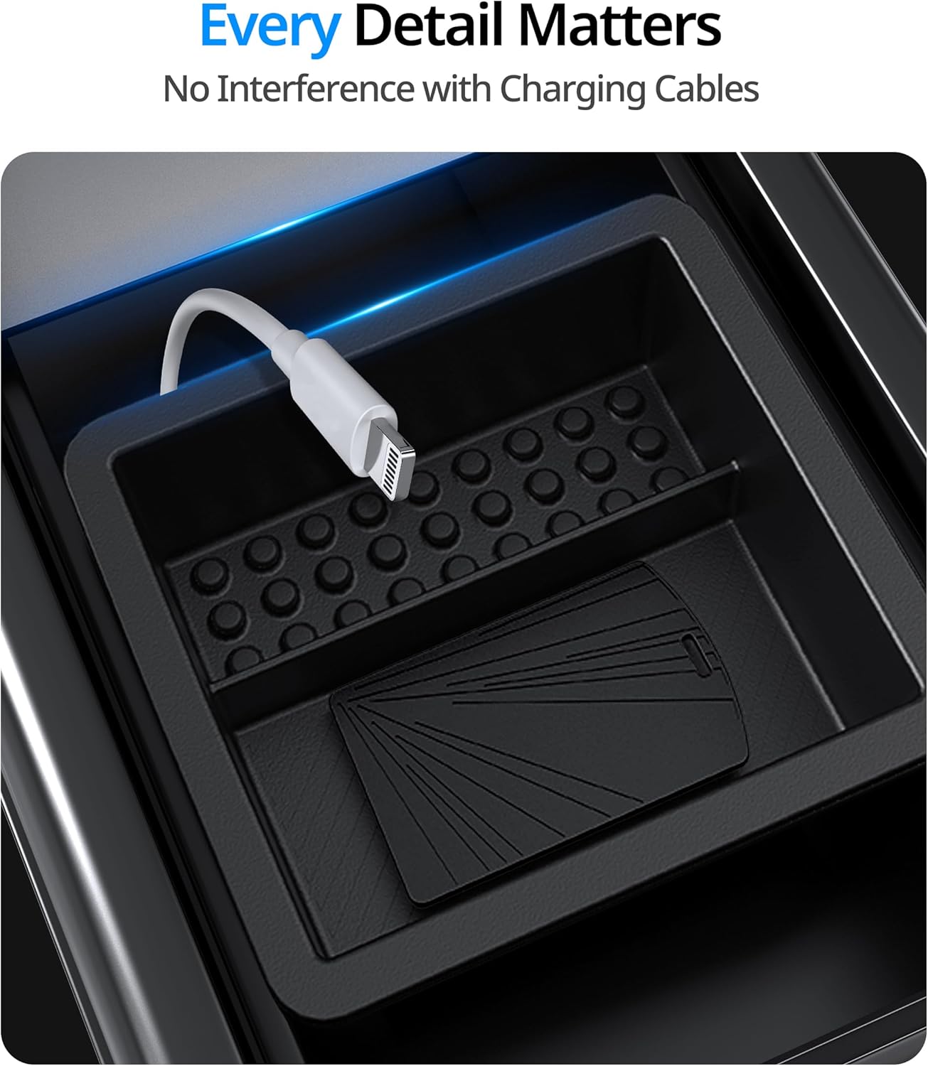 UBeesize Tesla Model Y Juniper Accessories (2025-2026), Center Console Organizer Tray for Model 3 Highland(2024-2025), Double-Layer Sliding Armrest Hidden Storage Box, 5PCS Black