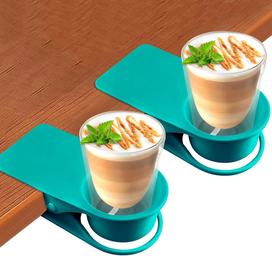 Kalolary 2-Pack Table Edge Cup Holder - Versatile Clip for Drinking Cups, Mugs & Bottles - Ideal for Home, Office & School (Blue)