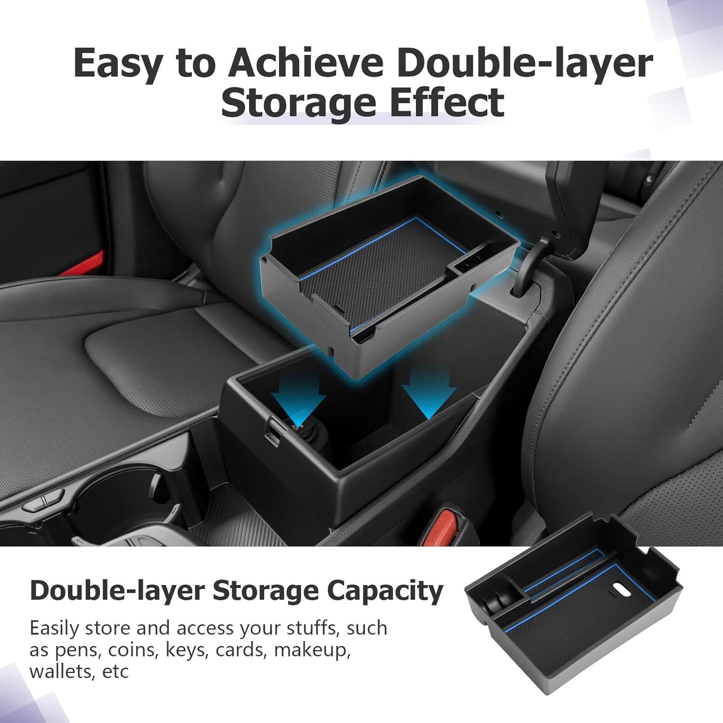 LUWU 2025 2026 S Portage Center Console Organizer for 2023 2024 2025 2026 Kia S Portage Accessories Armrest Console Storage Box Insert Tray [NOT for Manual Transmission] ABS Material Blue-Trim