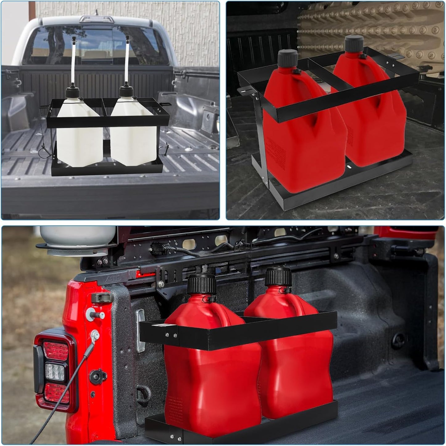 Fuel Jug Holder: Mineye Stainless Steel Gas Can Holder for Trailer, Fits Two 5 Gallon Fuel Containers, Compatible with VP Racing Fuel Jug 5.5 Gallon