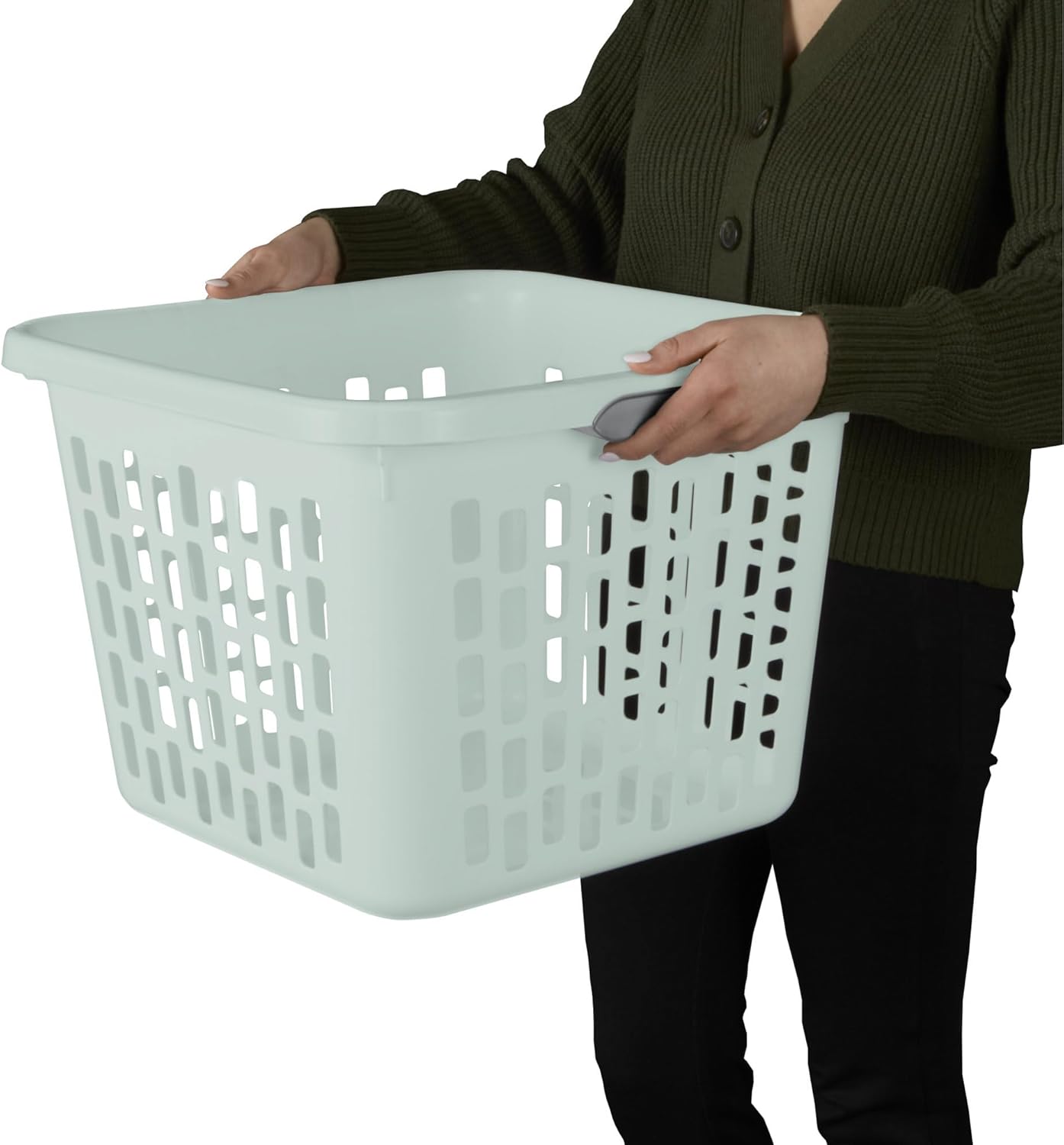Sterilite Laundry Basket, Plastic Clothes Hamper, Large Square Bin with Comfort Grip Handles and Reinforced Rim, 1.5 Bushel Capacity, Mint, 24 Pack