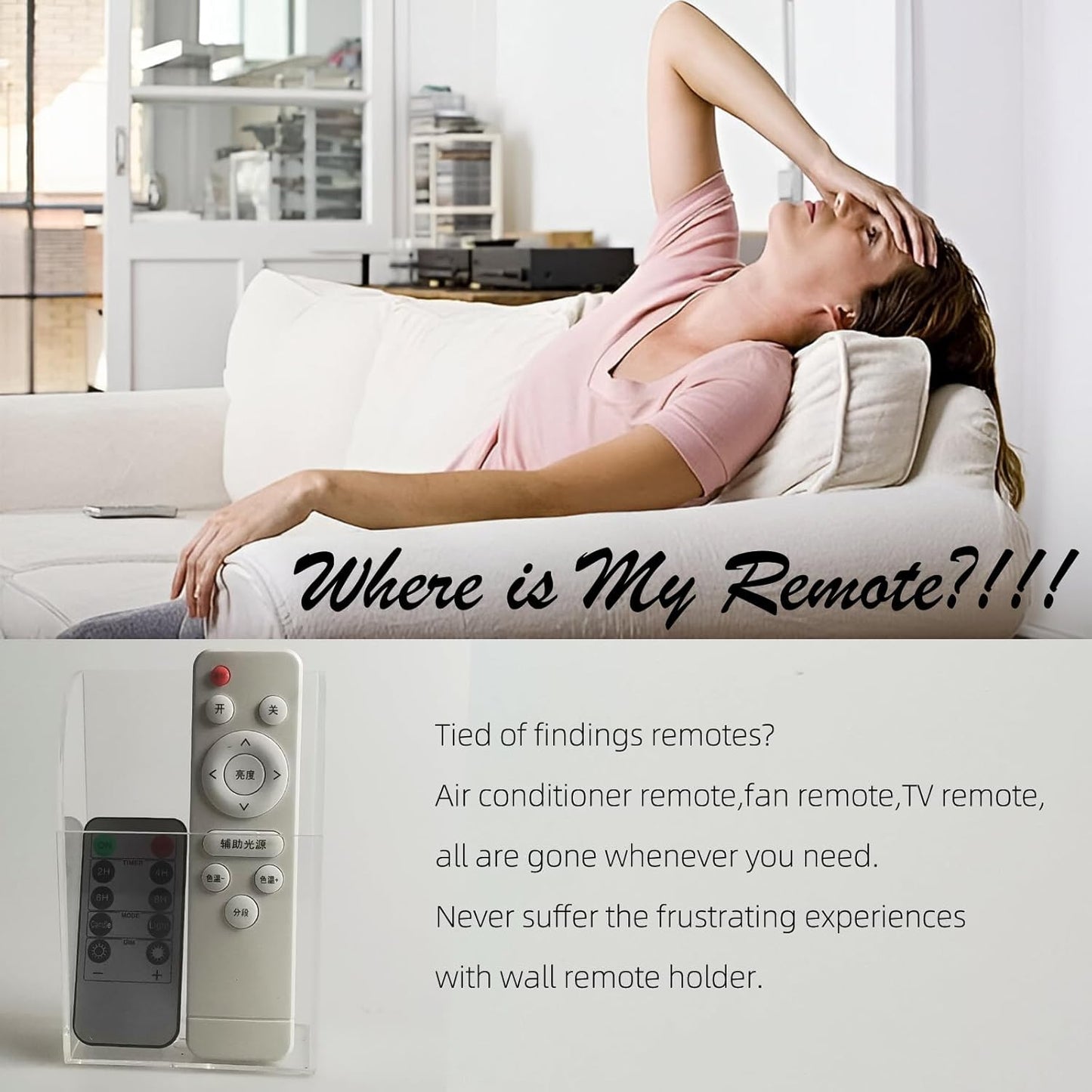 Acrylic Remote Holder Wall Mount Phone Holder for Bed, Hole-Free Fan TV Remote Holder Universal Phone Charging Storage Case for Wall, Sell-Adhesive Media Organizer